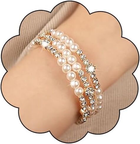 Bridal Multi Rows Pearl Cuff Bracelet Sparkly Rhinestone Stretch Wrap Bangle 1920s Pearl Bracelet Jewelry for Women in Kuwait