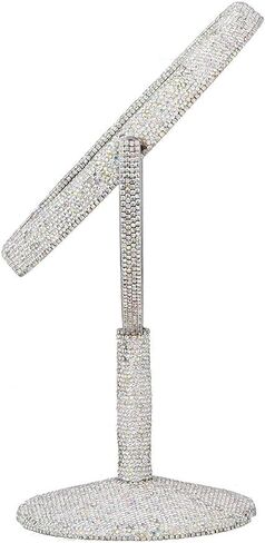 مرآة مكياج بلينغ من TISHAA - مرآة زجاجية عادية بحامل فاخر على الوجهين، بريق ألماس كريستالي من حجر الراين، محمولة للمكتب والحمام وغرفة النوم والطاولة (إصدار عدسة عادية بيضاء) in Kuwait