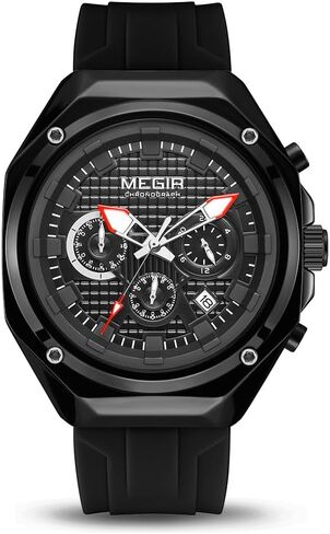 MEGIR Men's Minimalist Analogue Sports Chronograph Quartz Wrist Watch with Silicone Strap, ATM Waterproof, Luminous Hands in Saudi Arabia
