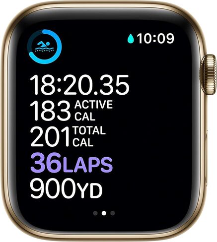 Apple Watch Series 6 (GPS + Cellular، 44 ملم) - هيكل ذهبي من الفولاذ المقاوم للصدأ مع حزام رياضي أخضر قبرصي (متجدد) in Saudi Arabia