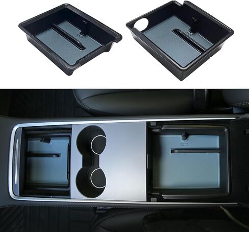 صينية تنظيم وحدة التحكم المركزية متوافقة مع طراز Tesla 3/Y 2023 2022 2021 فتحة صندوق تخزين مركزي لملحقات سيارة Tesla صندوق تخزين درج مخفي (قطعتان شفافتان) in Kuwait