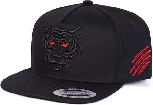 قبعة سائق الشاحنة ذات حافة مسطحة، قبعة Snapback قابلة للتعديل للرجال والنساء، قبعة بيسبول هدية للأب مع تطريز النمر، أسود in Saudi Arabia