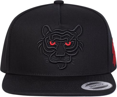 قبعة سائق الشاحنة ذات حافة مسطحة، قبعة Snapback قابلة للتعديل للرجال والنساء، قبعة بيسبول هدية للأب مع تطريز النمر، أسود in Saudi Arabia