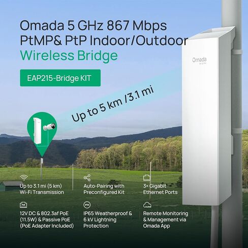 TP-Link Omada EAP211-Bridge KIT | 5 GHz 867 Mbps Point to Point Wireless Bridge | Indoor/Outdoor Long Range Access Point, 0.6 Mile| Mesh, MU-MIMO | SDN Integrated | Cloud Access & Omada App in Saudi Arabia
