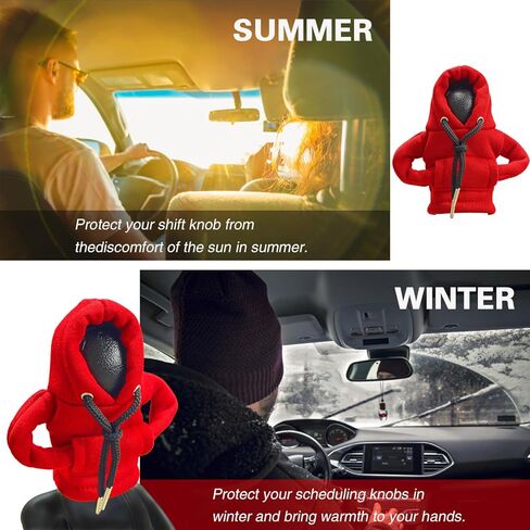 غطاء هوديي لناقل الحركة - إكسسوارات السيارة المضحكة والديكور الداخلي، هودي صغير ناعم لمقبض ناقل الحركة، غطاء ناقل الحركة اللطيف للسيارات، هدية ديكور السيارة الحمراء للرجال والنساء in Kuwait