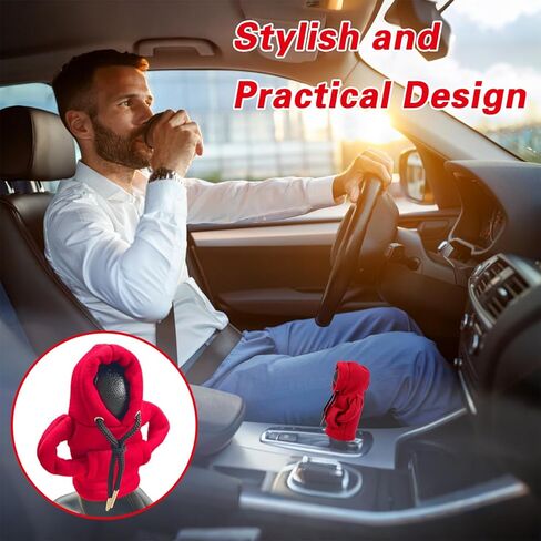 غطاء هوديي لناقل الحركة - إكسسوارات السيارة المضحكة والديكور الداخلي، هودي صغير ناعم لمقبض ناقل الحركة، غطاء ناقل الحركة اللطيف للسيارات، هدية ديكور السيارة الحمراء للرجال والنساء in Kuwait