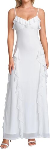 Parthea Summer Floral Ruffle V Neck Maxi Dress Spaghetti Strap Bodycon Elegant Cocktail Party Wedding Guest Dress for Women in Kuwait