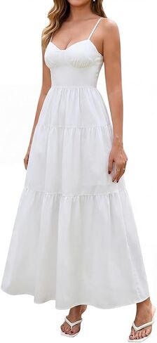 فستان صيفي طويل بنقشة الزهور بوهو برباط وحزام سباغيتي ورقبة على شكل V فساتين طويلة لقضاء إجازة الشاطئ للنساء 2026 in Kuwait