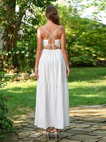Summer Floral Maxi Dress Boho Lace Up Spaghetti Strap V Neck Beach Vacation Long Dresses for Women 2026 in Kuwait