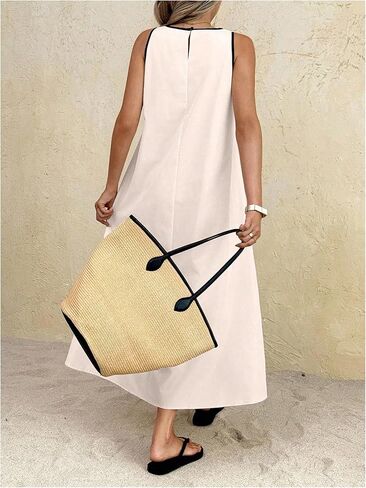 GORGLITTER Women's Summer Boho Flowy Maxi Dress Sleeveless Crewneck A Line Casual Vacation Beach Going Out Sundress in Saudi Arabia