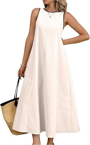 GORGLITTER Women's Summer Boho Flowy Maxi Dress Sleeveless Crewneck A Line Casual Vacation Beach Going Out Sundress in Saudi Arabia