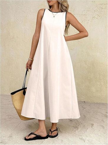 GORGLITTER Women's Summer Boho Flowy Maxi Dress Sleeveless Crewneck A Line Casual Vacation Beach Going Out Sundress in Saudi Arabia