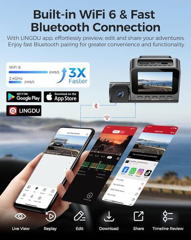 LD08 5K 3 Channel Dash Cam with 128GB eMMC, ADAS, Dashcam Front and Rear Insided with 5GHz WiFi GPS, Voice Control Night Vision G-Sensor Car Camera, 24H Parking Mode Loop Recording Driving Recorder in Kuwait