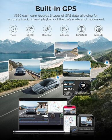 LD08 5K 3 Channel Dash Cam with 128GB eMMC, ADAS, Dashcam Front and Rear Insided with 5GHz WiFi GPS, Voice Control Night Vision G-Sensor Car Camera, 24H Parking Mode Loop Recording Driving Recorder in Kuwait