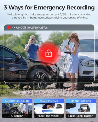 LD08 5K 3 Channel Dash Cam with 128GB eMMC, ADAS, Dashcam Front and Rear Insided with 5GHz WiFi GPS, Voice Control Night Vision G-Sensor Car Camera, 24H Parking Mode Loop Recording Driving Recorder in Kuwait