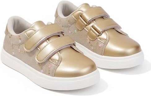 Girls' Casual Sneakers with Adjustable Hook & Loop | Sparkly Glitter Fashion Shoes for Kids | Easy On/Off for School,Walking & Play (Little & Big Kids) Gold in Saudi Arabia