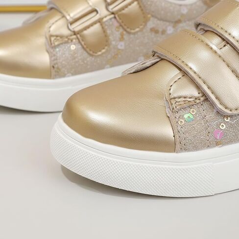 Girls' Casual Sneakers with Adjustable Hook & Loop | Sparkly Glitter Fashion Shoes for Kids | Easy On/Off for School,Walking & Play (Little & Big Kids) Gold in Saudi Arabia