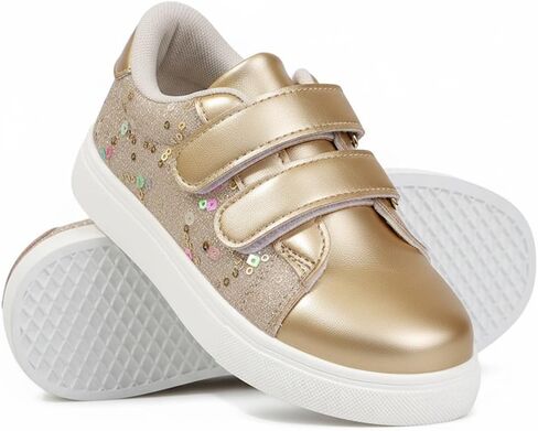 Girls' Casual Sneakers with Adjustable Hook & Loop | Sparkly Glitter Fashion Shoes for Kids | Easy On/Off for School,Walking & Play (Little & Big Kids) Gold in Saudi Arabia