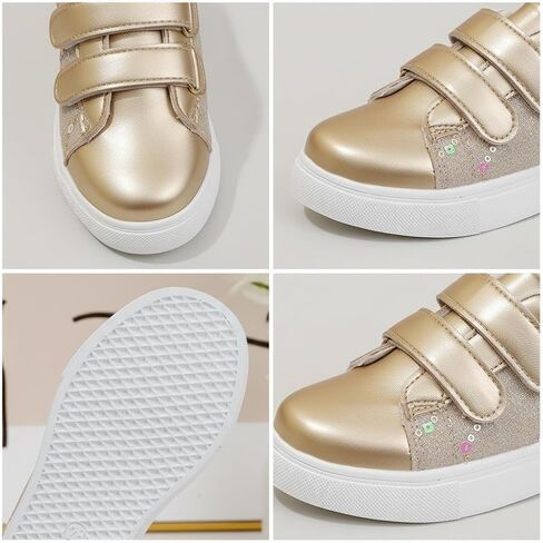 Girls' Casual Sneakers with Adjustable Hook & Loop | Sparkly Glitter Fashion Shoes for Kids | Easy On/Off for School,Walking & Play (Little & Big Kids) Gold in Saudi Arabia