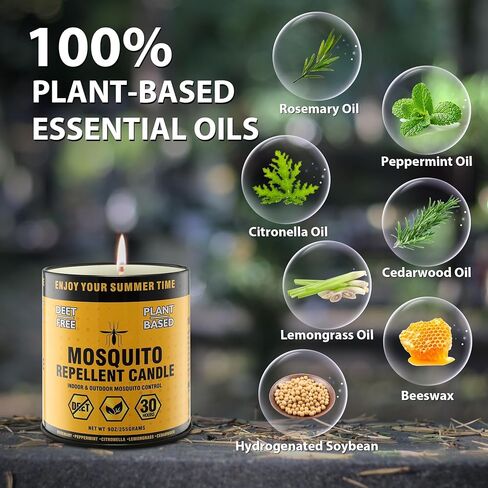 Mosquito Repellent Candle – Plant-Based Essential Oils with Citronella, Lemongrass & Rosemary – Outdoor Use in Saudi Arabia
