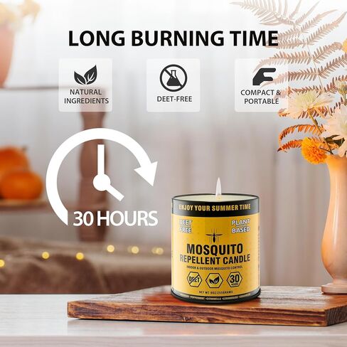 Mosquito Repellent Candle – Plant-Based Essential Oils with Citronella, Lemongrass & Rosemary – Outdoor Use in Saudi Arabia