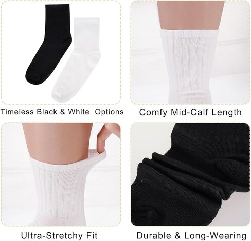 Fengek 6 Pairs Women's Crew Socks - Calf High Tube & Ankle High Workout Gym Socks, Soft Tall Casual for Daily Use in Saudi Arabia