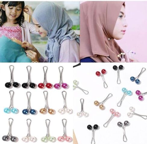 12pcs Multicolor Headscarf Pearl Pins Clips- U Shape Lady Muslim Scarf Shawl Clips-Scarf Shawl Clips Scarf Brooches Pin Jewelry Accessories-Women's Brooches and Pins(4Black&4White&4Gold) in Kuwait