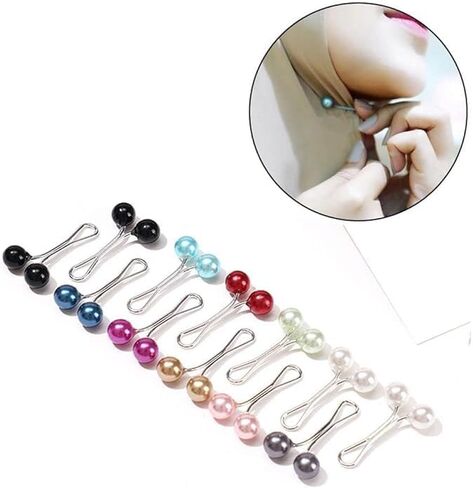12pcs Multicolor Headscarf Pearl Pins Clips- U Shape Lady Muslim Scarf Shawl Clips-Scarf Shawl Clips Scarf Brooches Pin Jewelry Accessories-Women's Brooches and Pins(4Black&4White&4Gold) in Kuwait