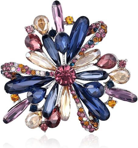 Rhinestone Brooch for Women Blue Crystal Flower Brooch Pin Vintage Rhinestone Floral Brooch Elegant Clothing Hat Bag Accessories Christmas Birthday Party Jewelry in Saudi Arabia