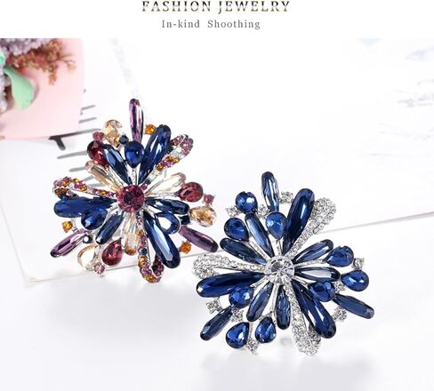 Rhinestone Brooch for Women Blue Crystal Flower Brooch Pin Vintage Rhinestone Floral Brooch Elegant Clothing Hat Bag Accessories Christmas Birthday Party Jewelry in Saudi Arabia