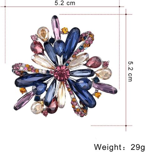 Rhinestone Brooch for Women Blue Crystal Flower Brooch Pin Vintage Rhinestone Floral Brooch Elegant Clothing Hat Bag Accessories Christmas Birthday Party Jewelry in Saudi Arabia