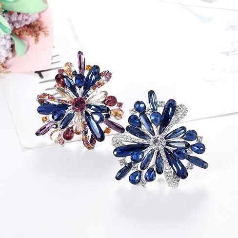Rhinestone Brooch for Women Blue Crystal Flower Brooch Pin Vintage Rhinestone Floral Brooch Elegant Clothing Hat Bag Accessories Christmas Birthday Party Jewelry in Saudi Arabia