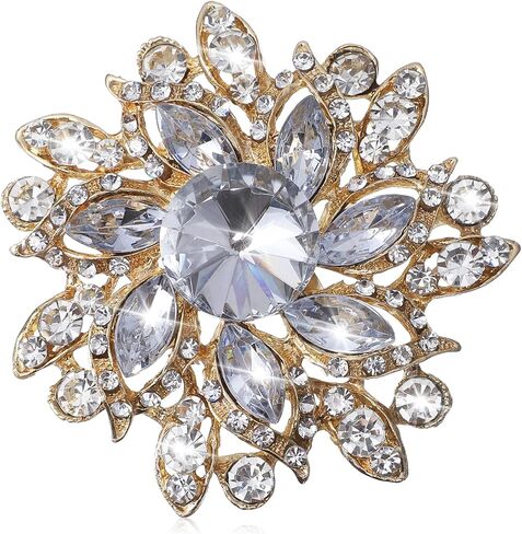 Rhinestone Flower Brooch for Women, Vintage Flower Brooch Pin Sparkling Large Crystal Sunflower Brooches for Dresses Hats Bags Clothing Elegant Jewelry Accessories Wedding Bridal (Gold) in Saudi Arabia