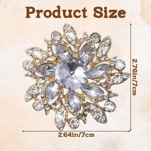 Rhinestone Flower Brooch for Women, Vintage Flower Brooch Pin Sparkling Large Crystal Sunflower Brooches for Dresses Hats Bags Clothing Elegant Jewelry Accessories Wedding Bridal (Gold) in Saudi Arabia