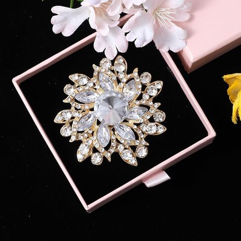 Rhinestone Flower Brooch for Women, Vintage Flower Brooch Pin Sparkling Large Crystal Sunflower Brooches for Dresses Hats Bags Clothing Elegant Jewelry Accessories Wedding Bridal (Gold) in Saudi Arabia