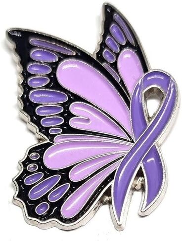 Purple Ribbon Domestic Violence Awareness Enamel Lapel Pin, Baseball Cap, Denim Jacket with Butterfly Brooch in Saudi Arabia
