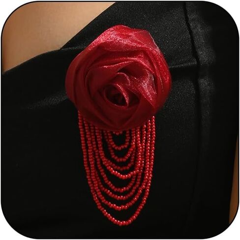 Vintage Rose Beading Tassel Brooches and Pin for Women Wedding Brooches Pin Pink Black Red Bohemian Flower Safety Brooches Pins hairpin Headpieces Shawl Pins Party Dress Accessories in Kuwait