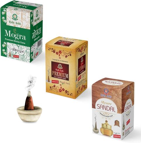 Natural Incense Cone | 5 in 1 Dhoop | Mogra | Sandal | Aromatherapy for Meditation Yoga Relaxation - Pack of 3-(117 Cones) in Saudi Arabia
