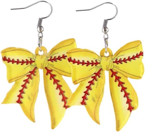 Handmade Softball Baseball Football Basketball Bowknot Shape Dangle Drop Earrings Lightweight Acrylic Game Day Bow Earring for Women Men Sport Lover Fans Party Favors Jewelry Player Gifts in Saudi Arabia