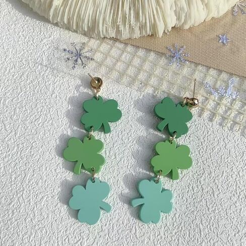Eioi & Lmnm St.Patrick’s Day Dangle Earrings for Women, Green Shamrock Earrings, Lucky Clover Earring, Three Layer Shamrock Long Drop Earring, St Patricks Day Accessories Irish Festival Jewelry in Kuwait