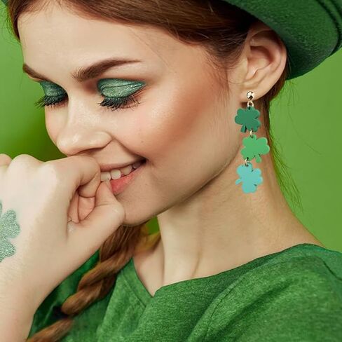 Eioi & Lmnm St.Patrick’s Day Dangle Earrings for Women, Green Shamrock Earrings, Lucky Clover Earring, Three Layer Shamrock Long Drop Earring, St Patricks Day Accessories Irish Festival Jewelry in Kuwait