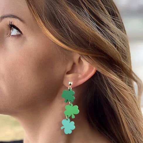 Eioi & Lmnm St.Patrick’s Day Dangle Earrings for Women, Green Shamrock Earrings, Lucky Clover Earring, Three Layer Shamrock Long Drop Earring, St Patricks Day Accessories Irish Festival Jewelry in Kuwait
