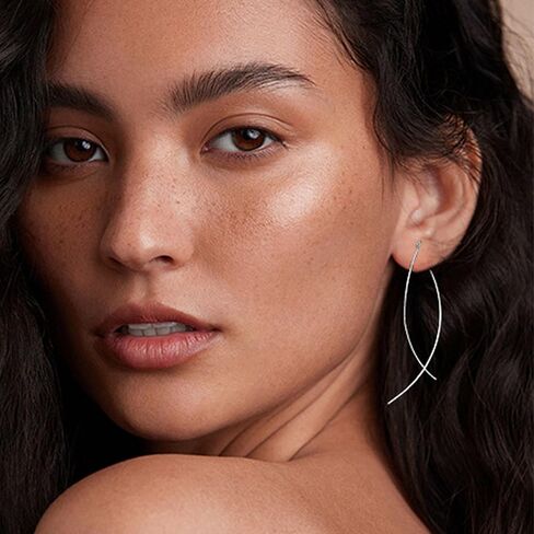 925 Sterling Silver Dainty Hard Wire Threader Dangle Earrings for Women 14k Gold Plated Tassel Threader Pull Through Long Half Hoop Earring Wedding Bridal Mother’s Day Birthday Jewelry Gifts in Saudi Arabia