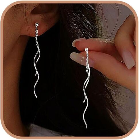 925 Sterling Silver Dainty Hard Wire Threader Dangle Earrings for Women 14k Gold Plated Tassel Threader Pull Through Long Half Hoop Earring Wedding Bridal Mother’s Day Birthday Jewelry Gifts in Saudi Arabia