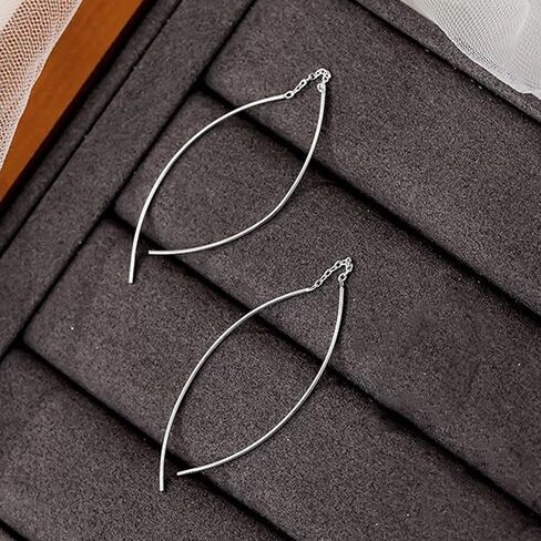 925 Sterling Silver Dainty Hard Wire Threader Dangle Earrings for Women 14k Gold Plated Tassel Threader Pull Through Long Half Hoop Earring Wedding Bridal Mother’s Day Birthday Jewelry Gifts in Saudi Arabia
