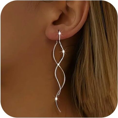 925 Sterling Silver Dainty Hard Wire Threader Dangle Earrings for Women 14k Gold Plated Tassel Threader Pull Through Long Half Hoop Earring Wedding Bridal Mother’s Day Birthday Jewelry Gifts in Saudi Arabia