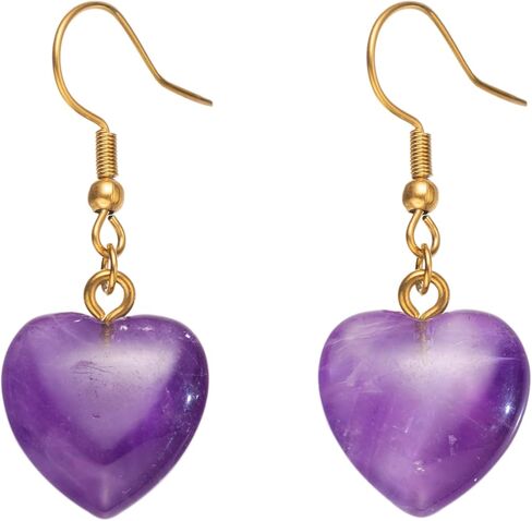 Heart Natural Stone Earrings for Women Lapis Lazuli Carnelian Amethyst Rose Quartz Turquoise Drop Dangle 18k Gold Plated Earrings Handmade Gemstone Jewelry Gifts for Mom Girlfriend in Saudi Arabia