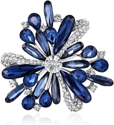 Rhinestone Brooch for Women Blue Crystal Flower Brooch Pin Vintage Rhinestone Floral Brooch Elegant Clothing Hat Bag Accessories Christmas Birthday Party Jewelry in Saudi Arabia