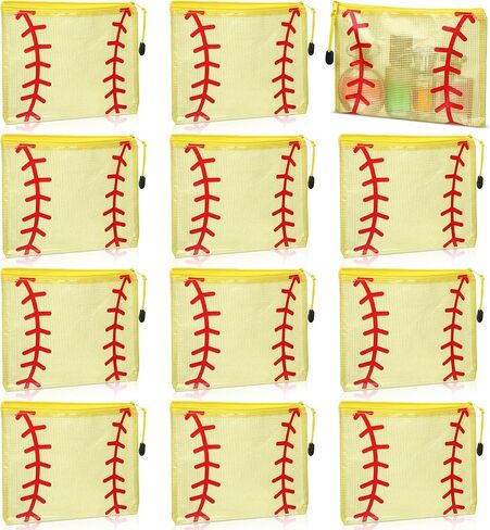 12 Pcs Softball Team Makeup Bag Gifts Bulk Clear Softball Mesh Zipper Cosmetic Bags with Zipper, Beach Pool Summer Waterproof Mesh Bag for Women Men Team Player Travel in Kuwait