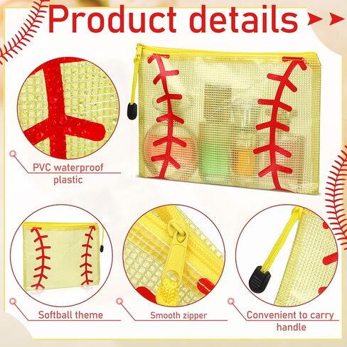 12 Pcs Softball Team Makeup Bag Gifts Bulk Clear Softball Mesh Zipper Cosmetic Bags with Zipper, Beach Pool Summer Waterproof Mesh Bag for Women Men Team Player Travel in Kuwait